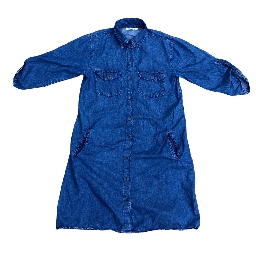 SPEED CONTROL New York Denim Dress Women's MEDIUM Long Sleeve Pockets Blue Maxi 